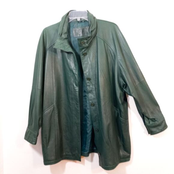 Vintage 80s forest green leather coat Jacqueline Ferrar jacket M - Picture 2 of 11